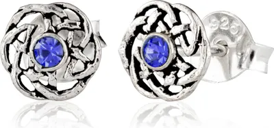 Produktbild von Paar 925 Sterling Silber Keltische Gothic Ohrstecker Edina Blauer Kristall 7051