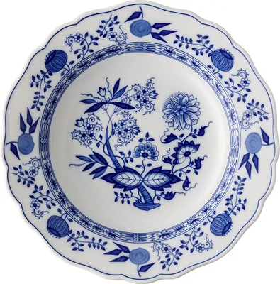 Produktbild von Hutschenreuther Blau Zwiebelmuster Suppenteller mit Fahne, Porzellan, 23 cm, 10123