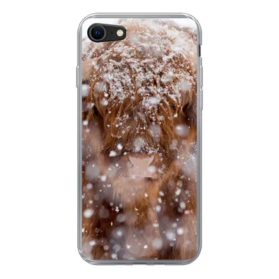 Produktbild von MuchoWow® Handyhülle Schutzhülle Hülle für iPhone SE 2020 Schottischer Highlander - Hörner - Schnee Silikon Softcase Handy Hülle - Kartenbesitzer