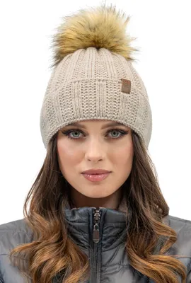 Produktbild von Vivisence dame bommel mütze kopfbedeckung winter warm dick gemustert 7019, in eu hergestellt, beige, einheitsgröße