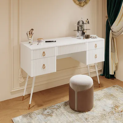 Produktbild von okwish Multifunkční skládací toaletní stolek, Zrcadlo s inteligentním nastavitelným LED osvětlením, Komoda pro ložnici, Bílá