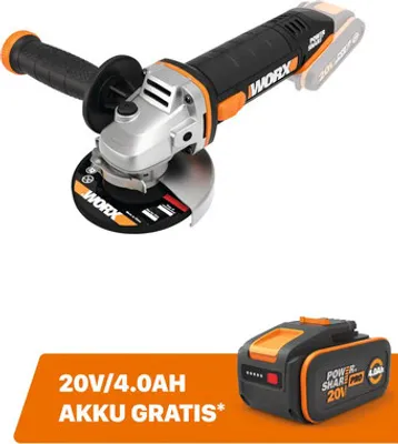 Immagine prodotto di Smerigliatrice a batteria 115 mm 20 V, 8600 giri/min, 1 disco Worx WX800.9