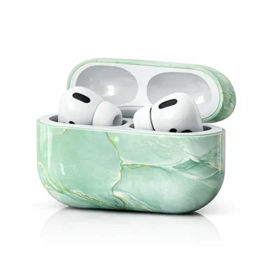 Produktbild von Hülle für Apple AirPods Pro 1 & 2 Generation Schutzhülle Case Marmor Design stoßfest kratzfest hochwertig passgenau mit Ladekabelöffnung - Grün Marmor