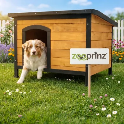 Produktbild von zooprinz Hundehütte Carlo Bitumen Klappdach Holzfüße mit Kunststoffkappen Wetterfest 104x70x66cm (BxHxT)