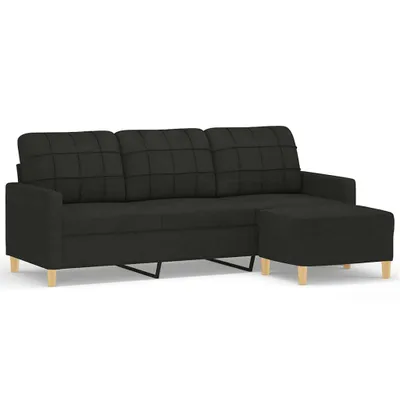 Produktbild von vidaXL 3-Sitzer-Sofa mit Hocker Schwarz 180 cm Stoff