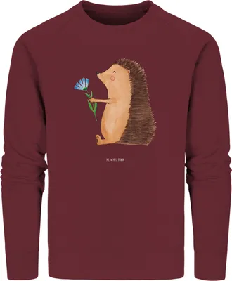 Produktbild von Mr. & Mrs. Panda Baumwoll Sweatshirt Igel Blumen Größe L - Burgundy - Geschenk, Pulli, krank, Pullover, Krankenhaus, Besuch, Lustige Sprüche, Gute Besserung, Bio, Sweater