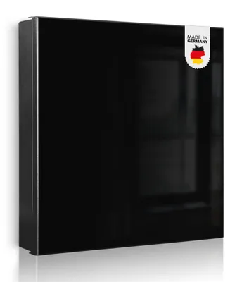 Produktbild von banjado Schlüsselkasten aus Metall, 30x30cm groß mit 32 Haken, als Magnettafel nutzbar, Korpus schwarz, Anschlag rechts, Tiefschwarz [SKG1-0023]