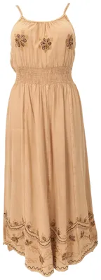 Produktbild von Besticktes Boho Sommerkleid, Langes Besticktes Kleid - Sand, Damen, Braun, Viskose, Kleider