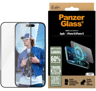 Produktbild von PanzerGlass ® Gaming Displayschutz iPhone 16 | 15 | Ultra-Wide Fit, Apple, Apple - iPhone 16, Apple - iPhone 15, Trockene Anwendung, Kratzresistent, Schockresistent, Transparent, 1 Stück(e)
