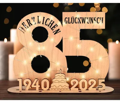 Produktbild von Holzschild Gästebuch 85. Geburtstag Geldgeschenk Deko mit LED Lichterkette Ständer29x21cm