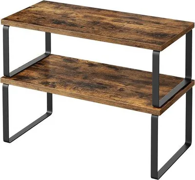 Immagine prodotto di Scaffale nero a 2 ripiani in metallo e legno per cucina, impilabile