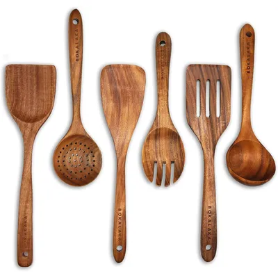 Image de Ensemble de 6 ustensiles de cuisine en bois d'acacia 100% naturel