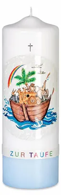 Produktbild von Taufkerze Jungen 25 x 8 cm mit Arche Noah mit Name & Datum