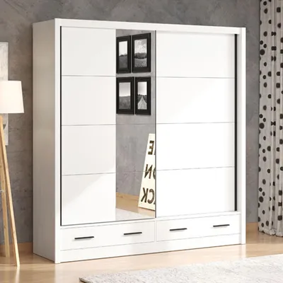 Produktbild von Copala - Kleiderschrank 2 Türen, 205x216h cm Weiß Matt, 4 Regale