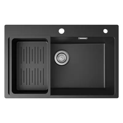 Produktbild von Sofetiy max Granitspüle schwarz, 70x45cm Küchenspüle, große Einbauspüle schwarz, rechteckiges Einzelbecken