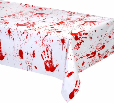 Produktbild von Horror-Tischdecke Blutiger Handabdruck weiss-rot 274x137cm - Einheitsgröße