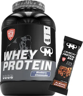 Produktbild von Mammut Nutrition - Whey Protein 3000 g Dose - 120 Portionen Eiweiß + GRATIS Protein Bar (Almond Brownie), Geschmack: Blueberry Cheesecake