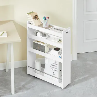 Immagine prodotto di Carrello portaoggetti stretto su ruote - NSR01-W - 3 cassetti - 18×82×60 cm - Per cucina e bagno - Bianco
