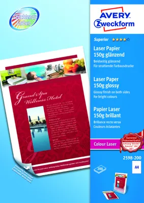 Produktbild von Avery Zweckform 2598-200 Superior Colour Laser Papier, DIN A4, beidseitig beschichtet - glänzend, 150 g/m², 200 Blatt