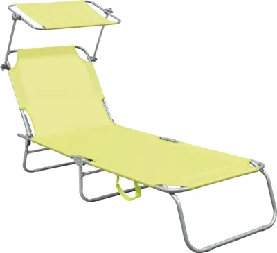 A lime green lounge chair with a canopy, isolated on a white background.