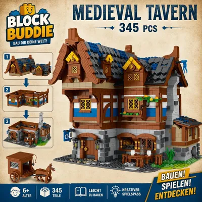 Produktbild von BlockBuddie™ Klemmbausteine Mittelalterliche Taverne 3451 Teile Bausteine Stadtansicht Architektur