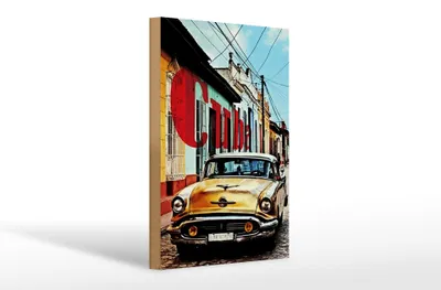 Produktbild von Holzschild Spruch 20x30cm cuba altes gelbes auto oldtimer