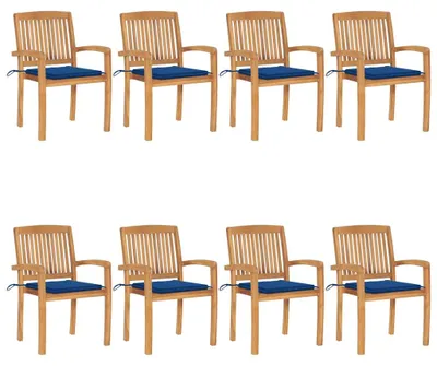 Productafbeelding van vidaXL Stapelbare tuinstoelen met kussens, 8 stuks, massief teakhout