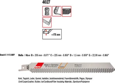 Immagine prodotto di Lama per sega alternativa MPS lunghezza totale 225/lunghezza dentata 205 mm : 225 mm lunghezza totale: 225 mm