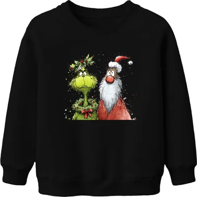 Produktbild von Grinch Weihnachtsmann Stechpalme Weihnachten lustig Vintage Uni Kinder Sweatshirt Pullover, Schwarz, 104