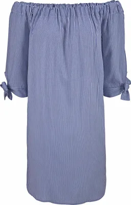 Produktbild von LASCANA Strandkleid mit Carmenausschnitt und 3/4-Ärmeln aus gewebter Viskose, Blusenkleid blau-weiß Größe 44