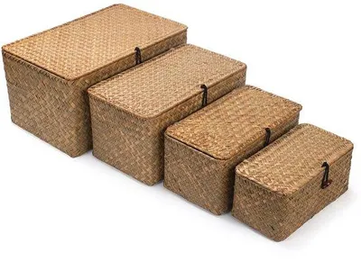 Immagine prodotto di Contenitori intrecciati in materiale naturale con coperchio per un'organizzazione elegante della casa