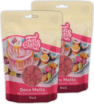 Produktbild von AOS Set | Doppelpack Funcakes Deco Melts Rot - Red | 2er-Pack enthält 2x 250g (500g) | Tauchen, drippen, dippen und dekorieren! In der Mikrowelle schmelzen und in jede Form gießen,