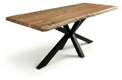 Produktbild von Esstisch 240 x 110 cm Cali, Baumkantentisch naturfarben, Akazienholz massiv, Spider-Gestell aus Metall Schwarz