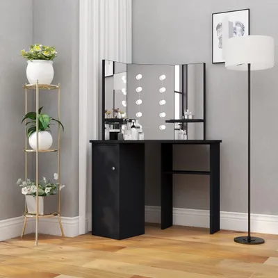 Produktbild von The Living Store Eck-Schminktisch mit LED Schwarz 111x54x141,5 cm
