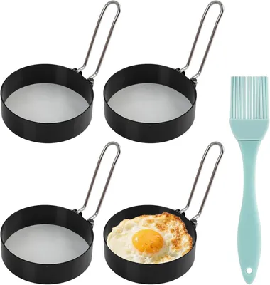 Imagen del producto de Juego de cuatro moldes para huevos, de acero inoxidable, de 7,5 cm, con revestimiento antiadherente, para la cocina