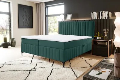 Produktbild von VENASI QUANT Boxspringbett 180x200 mit 2 Bettkästen und TOPPER H2/H3 Matratze GRÜN Bluvel 78