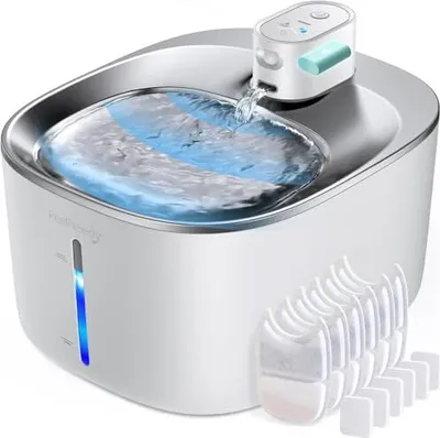 Produktbild von Katzentrinkbrunnen drahtloser Bewegungssensor batteriebetriebene Katzen Edelstahl Con 4l ohne Strom ruhig 6 Filter + 12 Schwämme ABS Weiß