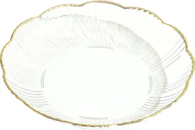 Produktbild von Transparenter Obstteller mit goldenem Rand, stapelbar, Servierplatte für Snacks, unzerbrechlich, rund, für Salat, Dessert, Abendessen, Esszimmerbedarf