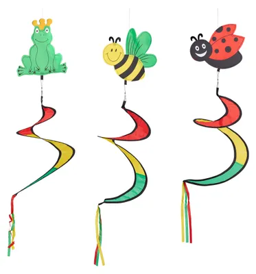 Windspiel-Set 3-tlg: Frosch, Biene, Marienkäfer, 87 cm