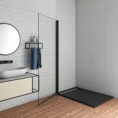 Produktbild von walk in Duschkabine B.100xH.200cm Schwarz Duschwand 8mm NANO ESG-Glas Pendeltür Duschabtrennung