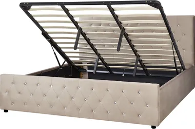 Produktbild von BELIANI Polsterbett Taupe Samtstoff 180 x 200 cm mit Bettkasten Hochklappbar u. Hohem Kopfteil Doppelbett Elegantes Modernes Gesterfield Design