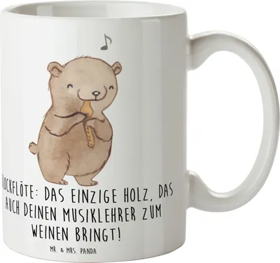Produktbild von Mr. & Mrs. Panda Becher Blockflöte Humor - Weiß - Geschenk, Teetasse, Lernen, Musikschule, Tenorblockflöte, Kaffeetasse, Bassblockflöte, Keramiktasse, Trinkbecher, Pott