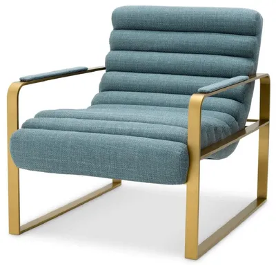 Produktbild von Casa Padrino Luxus Sessel Blau / Messing 68,5 x 88 x H. 77 cm - Wohnzimmer Sessel - Hotel Sessel - Wohnzimmer Möbel - Hotel Möbel - Luxus Möbel - Luxus Einrichtung