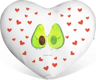 Produktbild von Mr. & Mrs. Panda Dekokissen Avocado Pärchen - Weiß - Geschenk, Schmusekissen, Liebe, Sofakissen, Avocados, Schwangerschaft, Kuschelkissen, Kissen Herz, Valentinstags