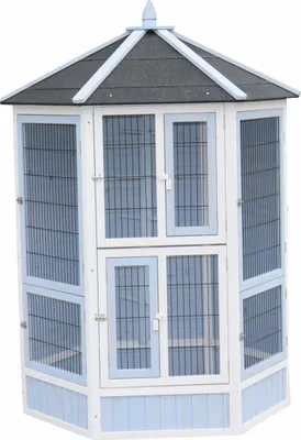 Produktbild von Dehner Vogelvoliere Santorini, Ø 132, Höhe 180 cm, Holz/Metall/Bitumen, weiß/blau