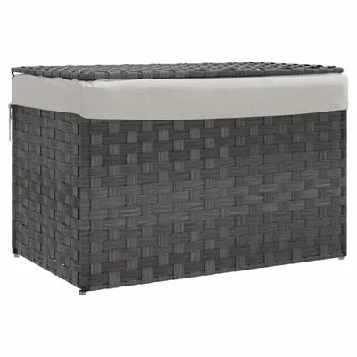 Produktbild von vidaXL Wäschekorb mit Deckel Grau 55,5x35x34 cm Poly Rattan
