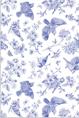 Produktbild von MuchoWow® Poster Vintage - Vogel - Blumen - Blau 80x120 cm - Papierdruck
