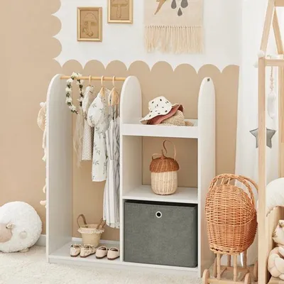 Image de Armoire pour chambre d'enfant - Blanche - Meuble de rangement pour chambre d'enfant - Structure en bois - 97 x 108 x 35 cm