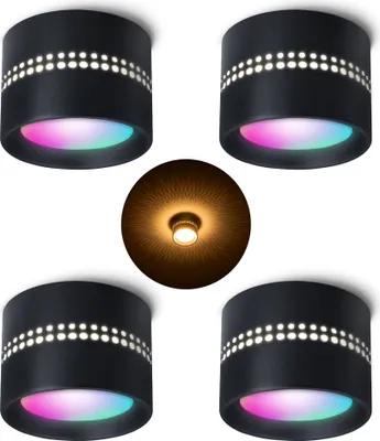 Produktbild von SSC-LUXon 4er Set ALAPI Deckenleuchte Spot schwarz kompatibel mit Alexa, Siri & Google - Aufputz Lampe inkl. Smart GX53 LED WLAN RGB+W