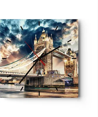 Produktbild von Wanduhr - Quadrat - Glasuhr - London parlament architektur groß ben - 40x40cm - Schleichendes Uhrwerk - Lautlos - zum Aufhängen bereit - Dekoration Modern - Wanddekoration aus Glas - C3AC40x40-2438